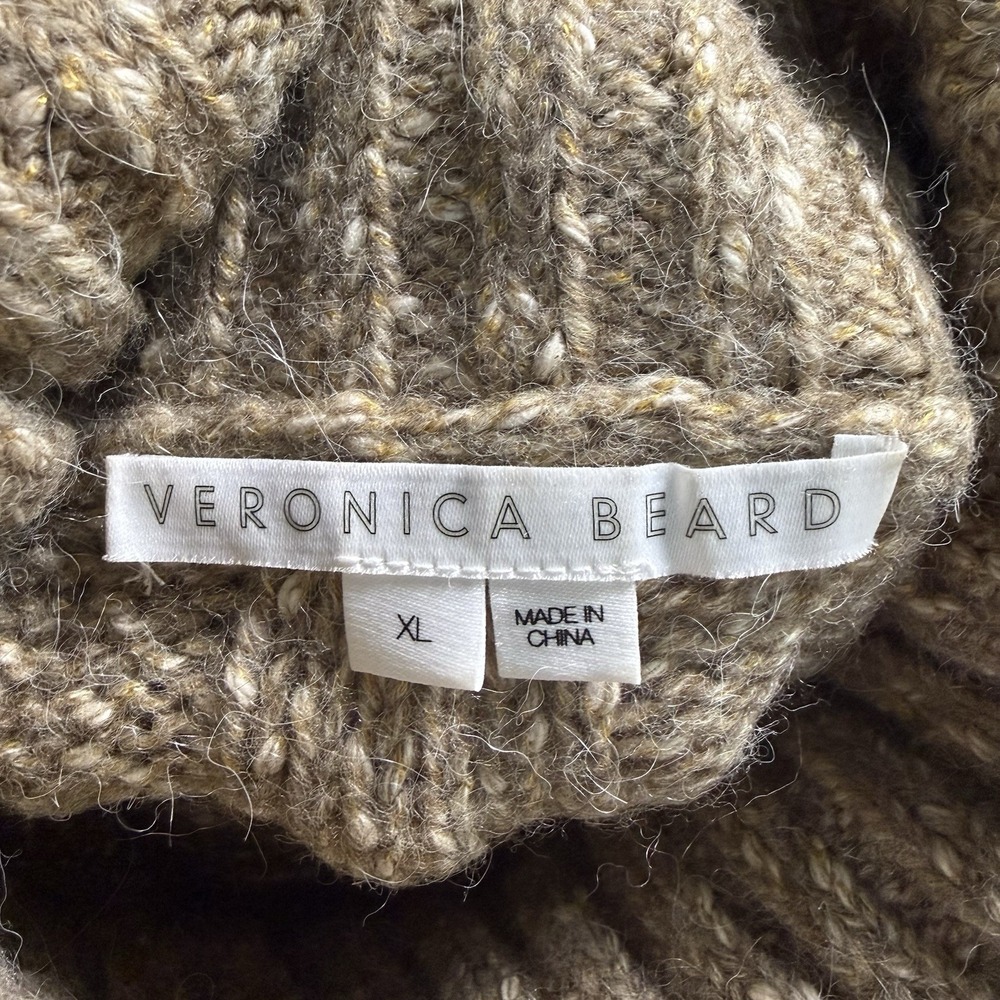 Veronica Beard Selleck Cutout Turtleneck Sweater XL Camel Brown Alpaca Wool - Picture 3 of 7
